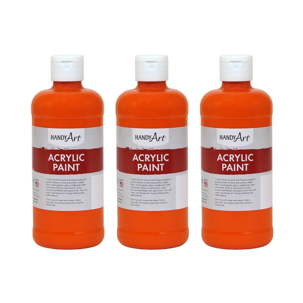 Handy Art Acrylic Paints, 16 Oz, Chrome Orange, Pack Of 3 Paints MPN:RPC101025-3