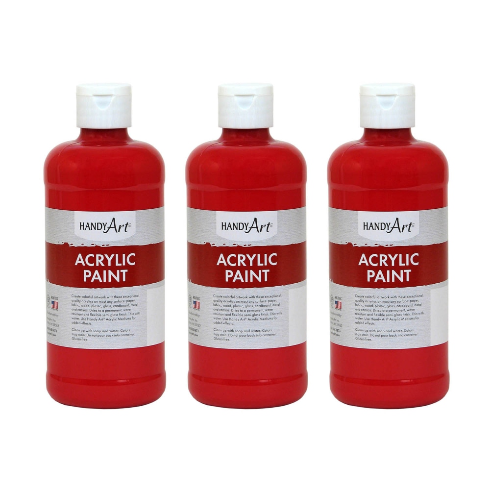 Handy Art Acrylic Paints, 16 Oz, Brite Red, Pack Of 3 Paints MPN:RPC101040-3