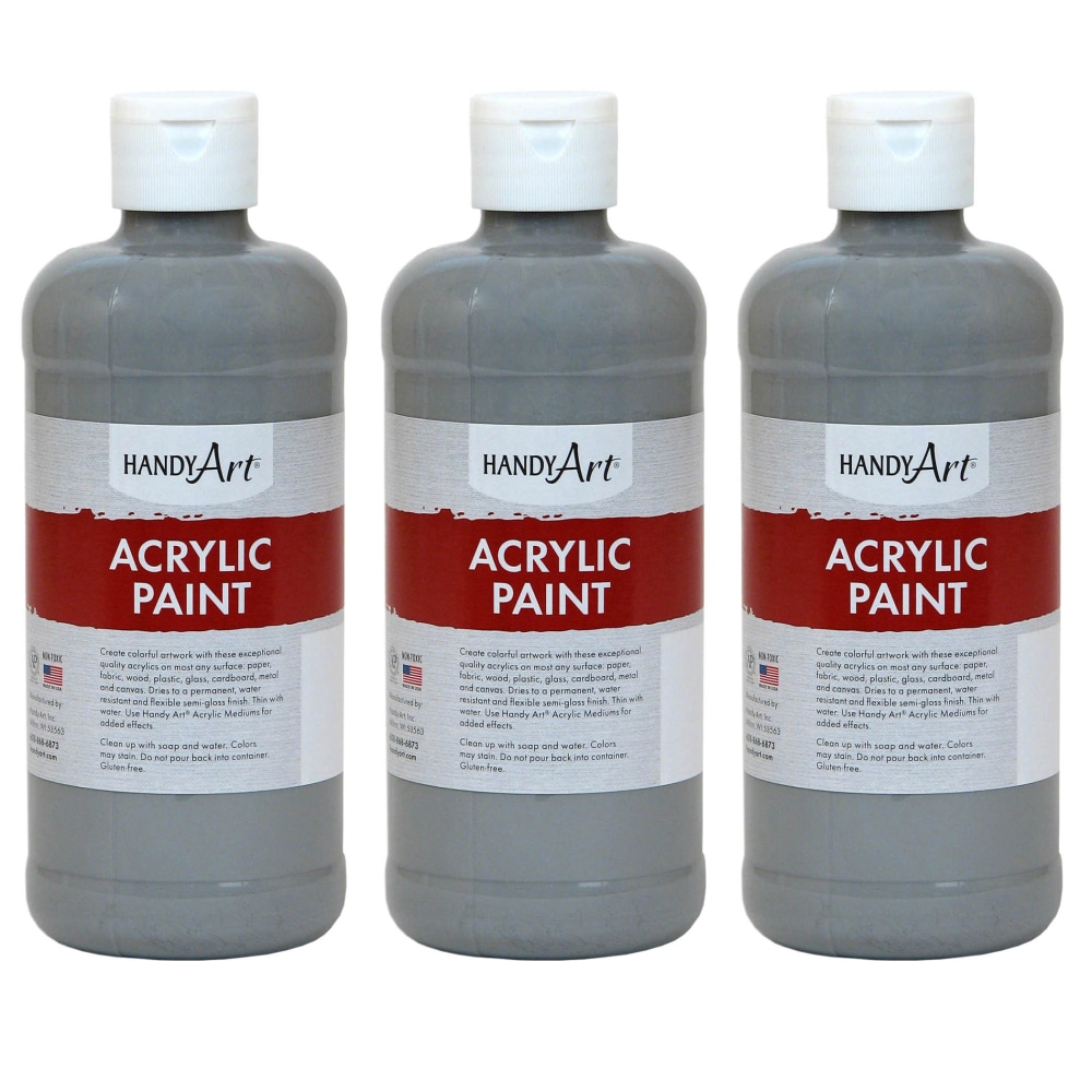 Handy Art Acrylic Paints, 16 Oz, Gray, Pack Of 3 Paints MPN:RPC101105-3