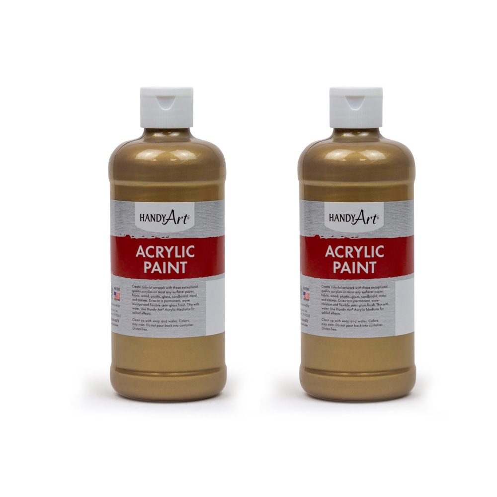 Handy Art Metallic Acrylic Paints, 16 Oz, Gold, Pack Of 2 Paints MPN:RPC101162-2