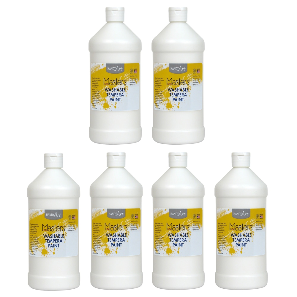 Handy Art Little Masters Washable Tempera Paints, 32 Oz, White, Pack Of 6 Paints MPN:RPC213705-6
