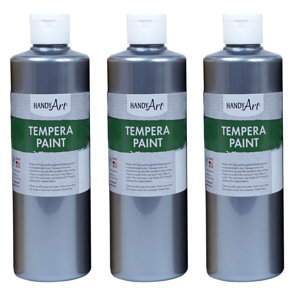 Handy Art Metallic Tempera Paints, 16 Oz, Silver, Pack Of 3 Paints MPN:RPC231166-3
