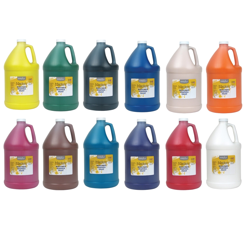 Handy Art Little Masters Washable Tempera Paints, 128 Oz, Assorted Colors, Pack Of 12 Paints MPN:RPCHA128ALL-12