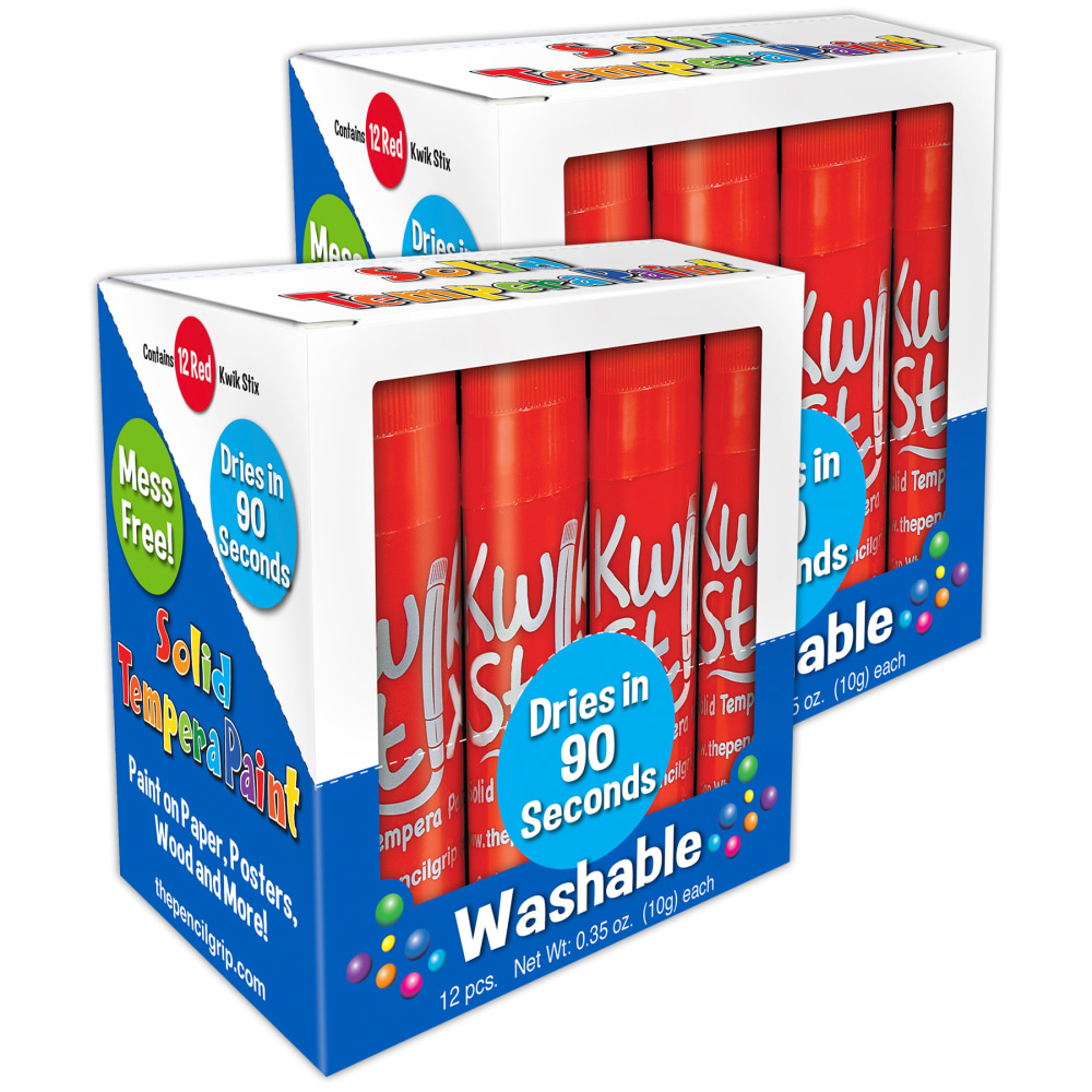 The Pencil Grip Kwik Stix Solid Tempera Paint Sticks, Red, 12 Sticks Per Pack, Set Of 2 Packs MPN:TPG60020-2
