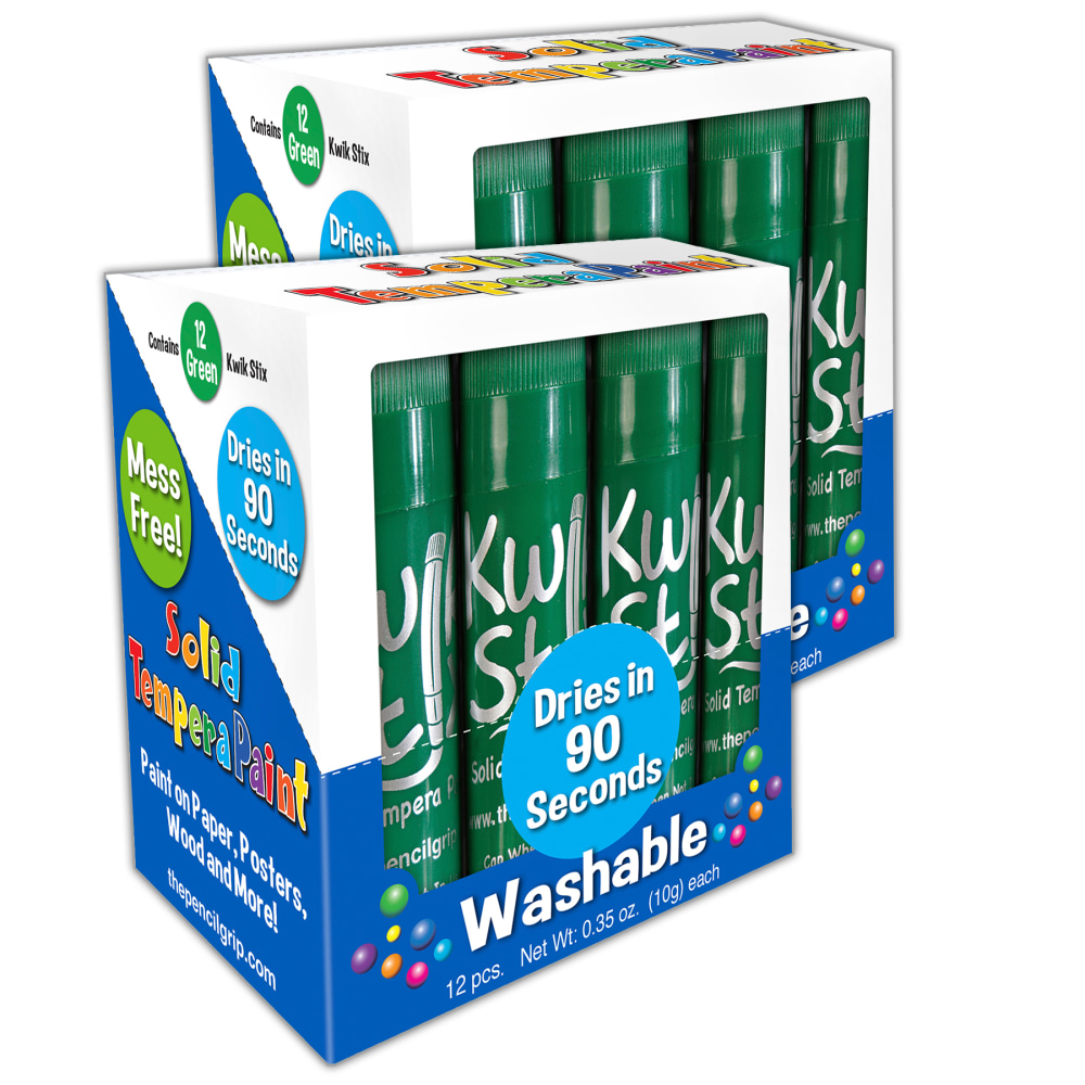The Pencil Grip Kwik Stix Solid Tempera Paint Sticks, Green, 12 Sticks Per Pack, Set Of 2 Packs MPN:TPG60040-2