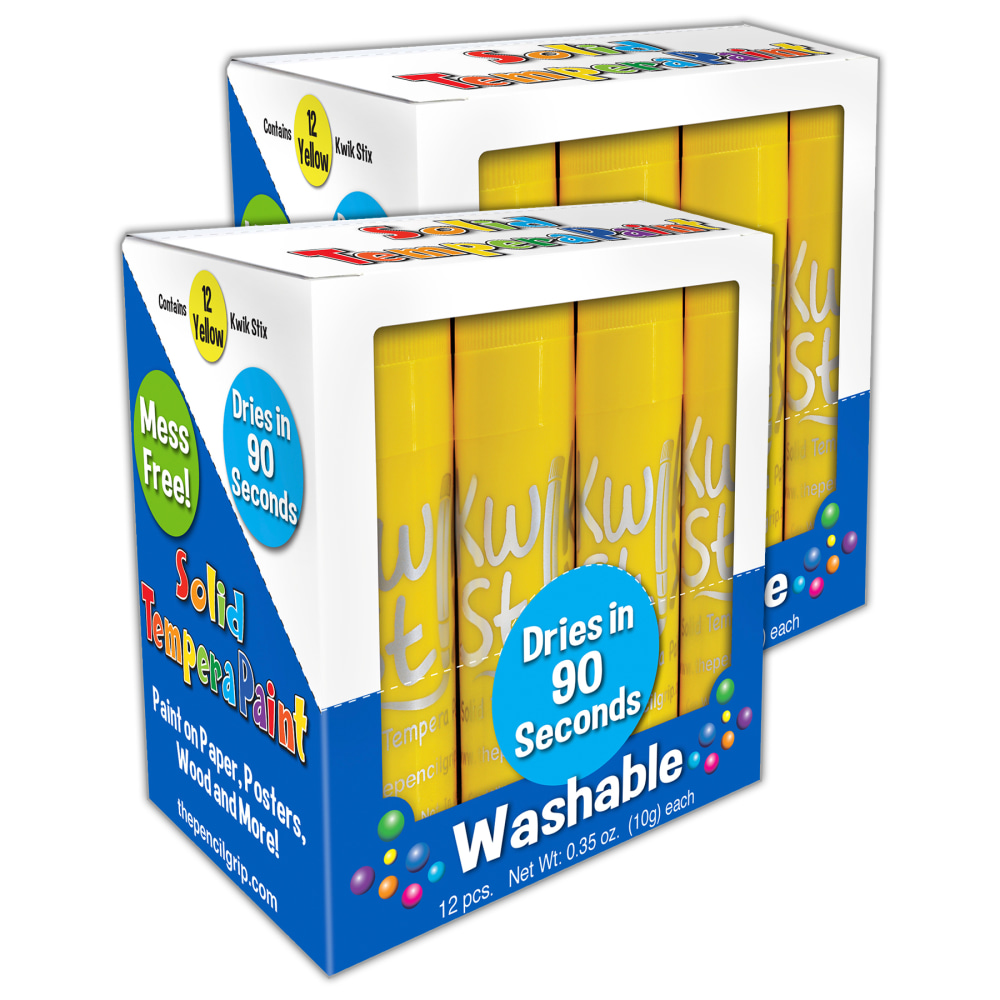 The Pencil Grip Kwik Stix Solid Tempera Paint Sticks, Yellow, 12 Sticks Per Pack, Set Of 2 Packs MPN:TPG60060-2