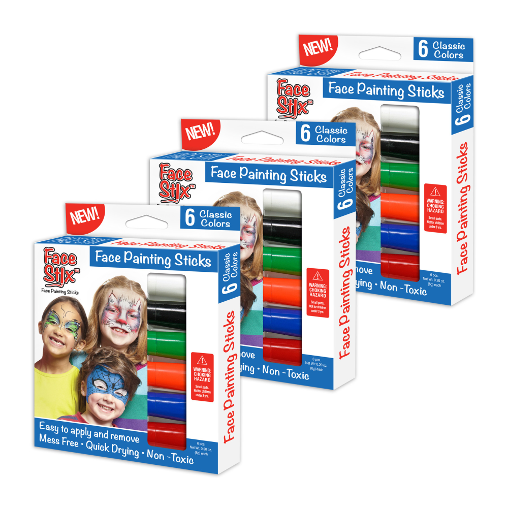The Pencil Grip Face Stix Face Painting Sticks, 6 mL, Assorted, Pack Of 6 Sticks, Set Of 3 Packs MPN:TPG633-3
