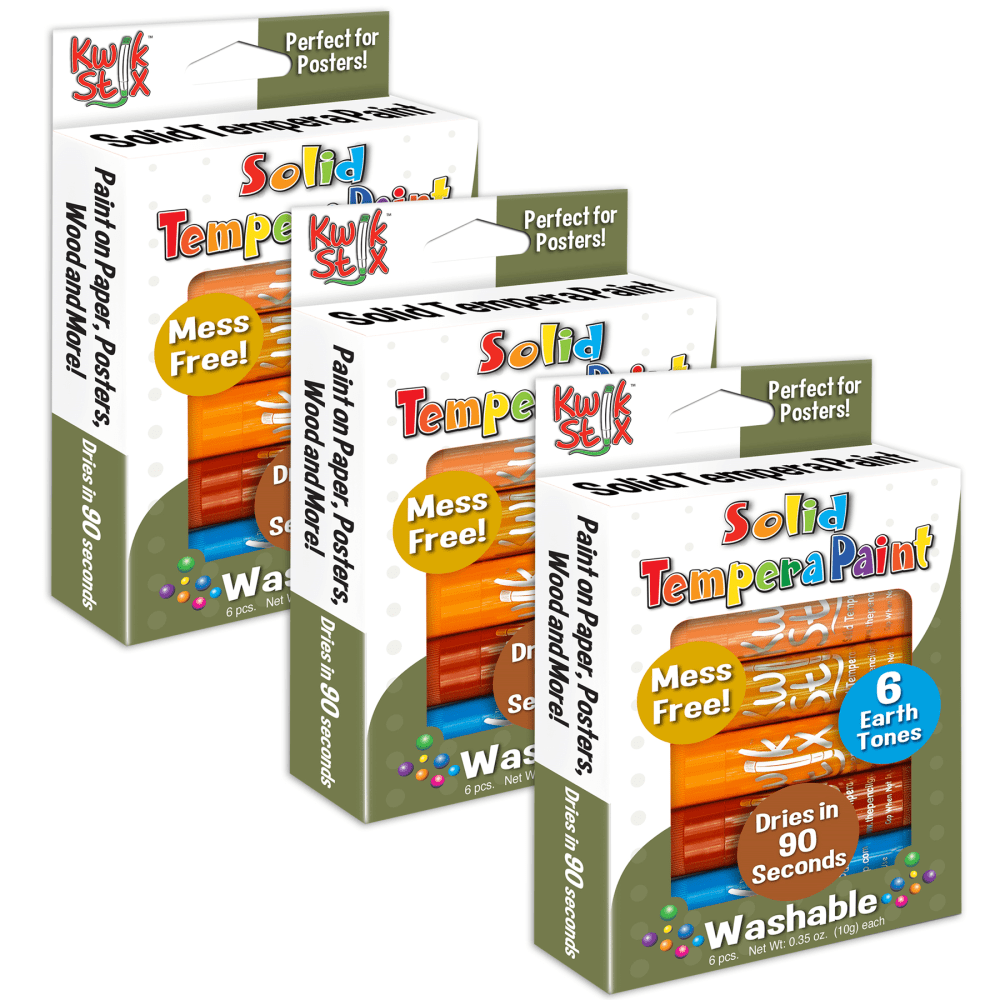 The Pencil Grip Kwik Stix Solid Tempera Paint Sticks, Earth Tones, 6 Sticks Per Pack, Set Of 3 Packs MPN:TPG676-3