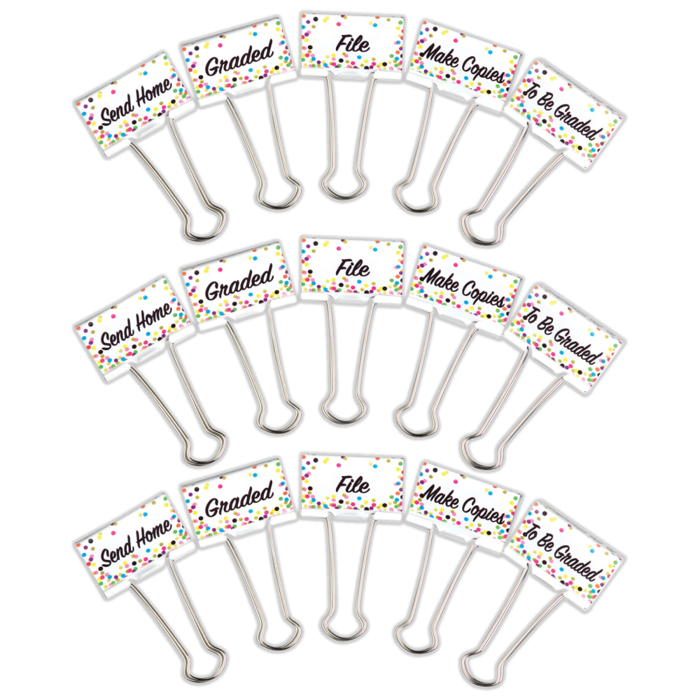 Teacher Created Resources Confetti Large Binder Clips, Management, 5 Per Pack, Set Of 3 Packs MPN:TCR20855-3