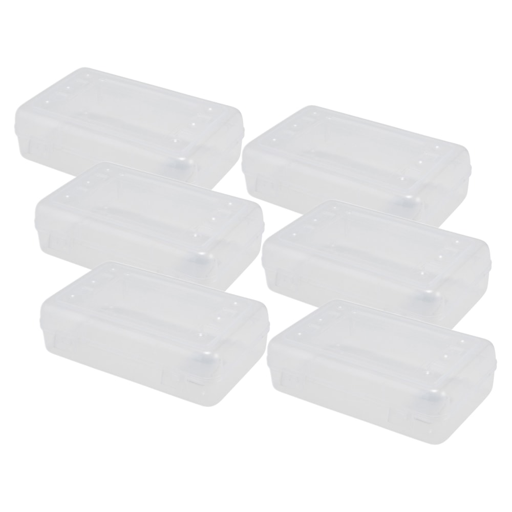 Advantus Pencil Boxes, 2-1/2inH x 8-1/2inW x 5-1/4inD, Clear, Pack Of 6 Pencil Boxes MPN:AVT34104-6