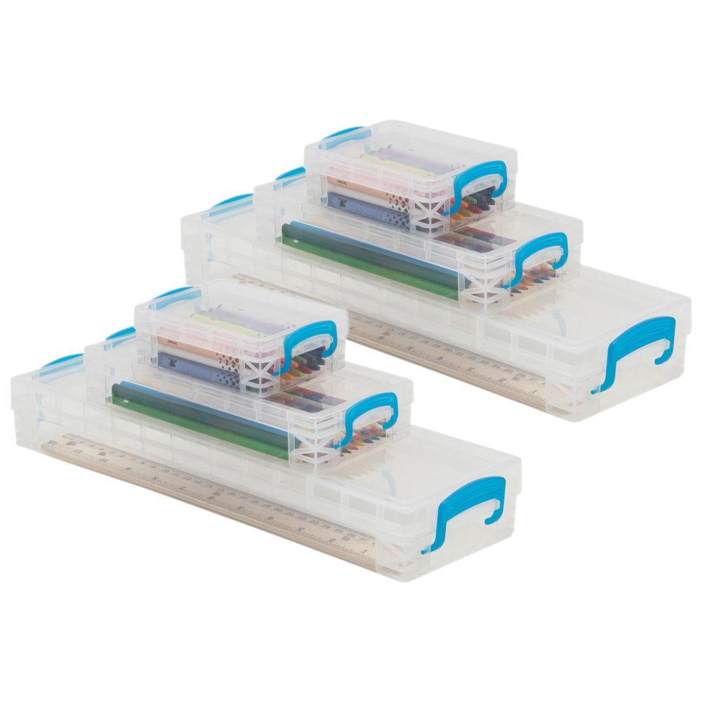 Super Stacker School Storage Kits, 4-1/2inH x 4-1/2inW x 14-1/4inD, Clear, 3 Boxes Per Kit, Set Of 2 Kits MPN:AVT38714-2