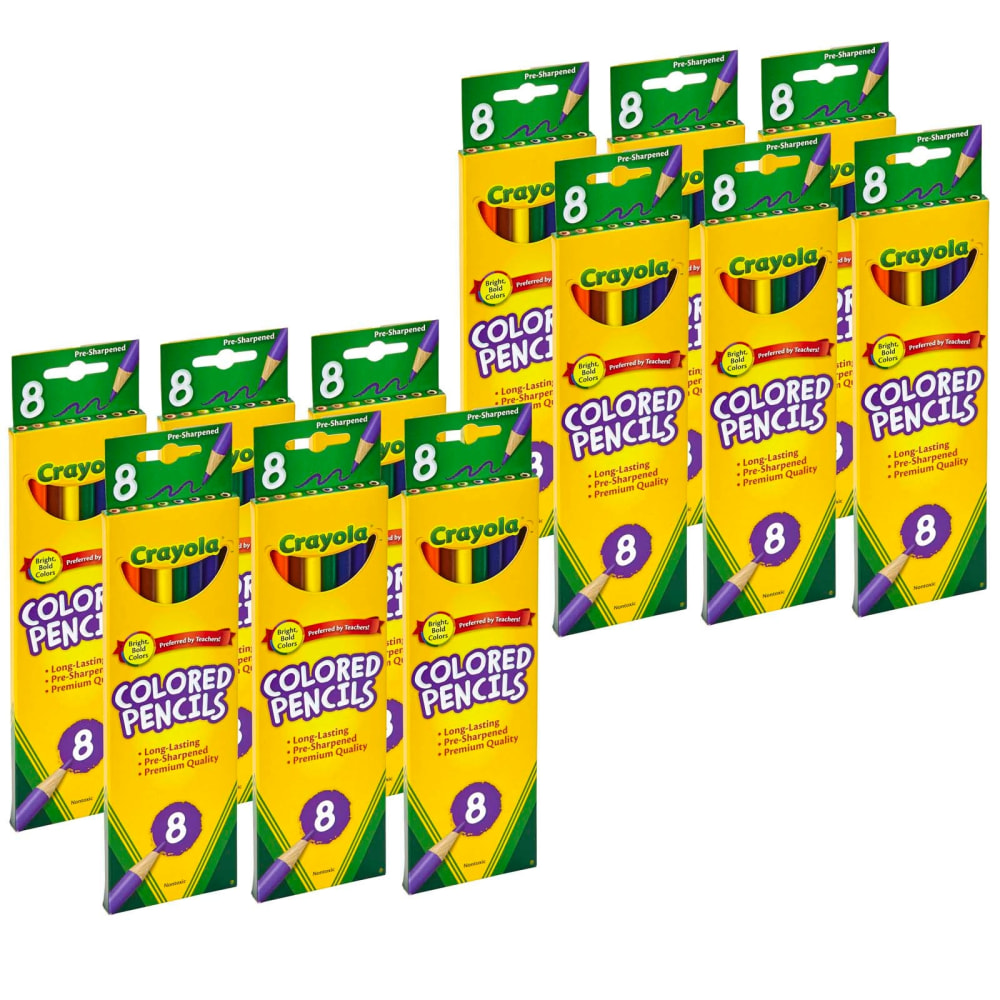 Crayola Colored Pencils, Assorted Colors, 8 Colored Pencils Per Box, Set Of 12 Boxes MPN:BIN4008-12