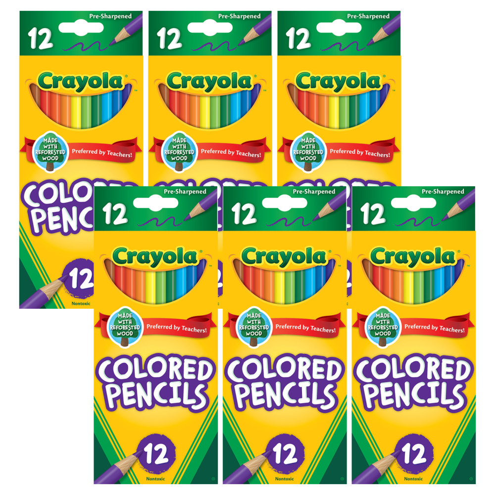 Crayola Colored Pencils, Full Length, Assorted Colors, 12 Colored Pencils Per Box, Set Of 6 Boxes MPN:BIN4012-6