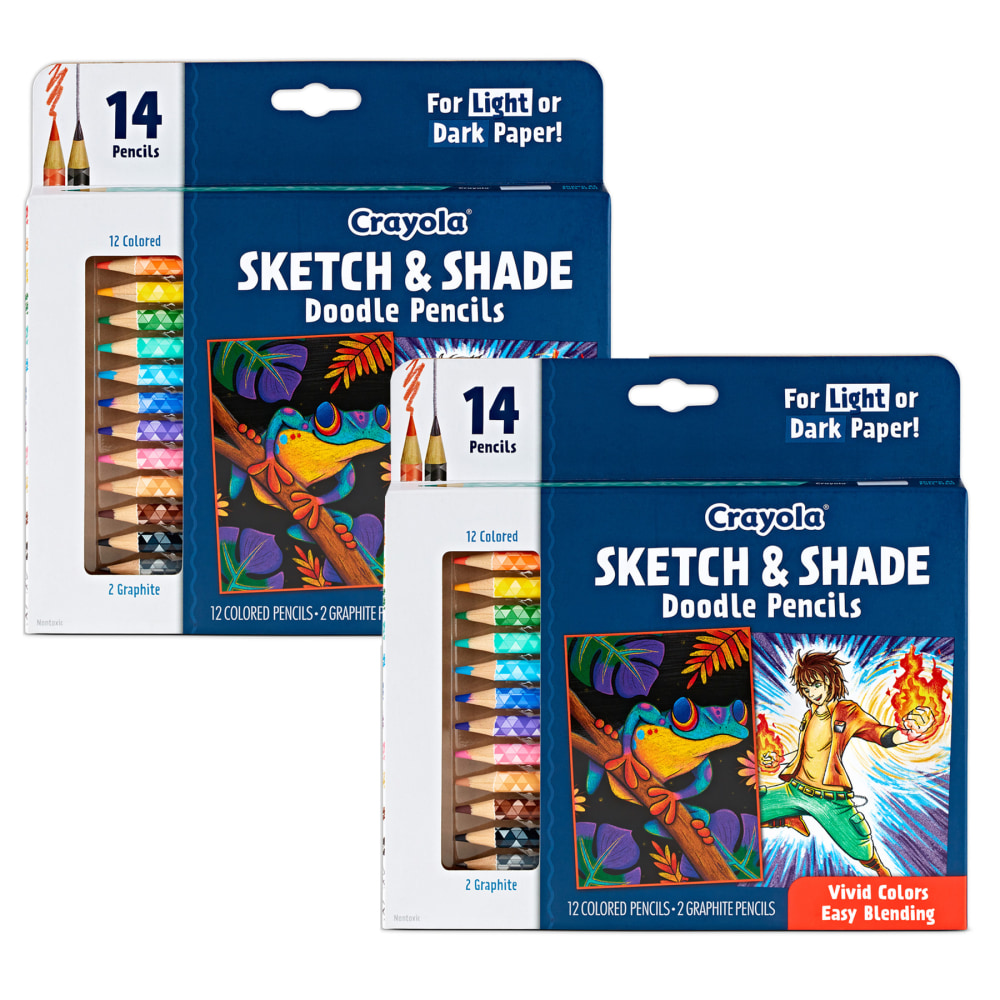 Crayola Doodle & Draw Sketch & Shade Doodle Pencils, Assorted Colors, 14 Pencils Per Pack, Set Of 2 Packs MPN:BIN682116-2
