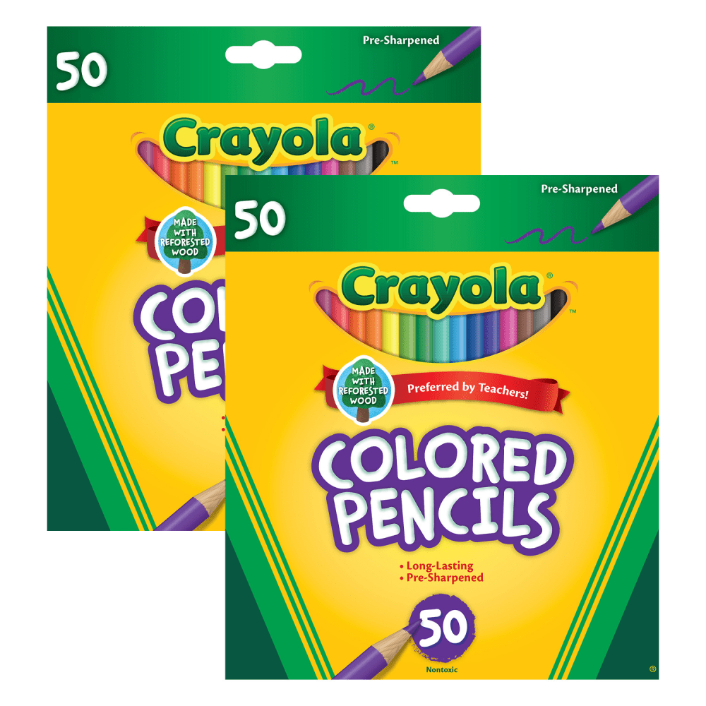 Crayola Colored Pencils, Full Length, Assorted Colors, 50 Colored Pencils Per Box, Set Of 2 Boxes MPN:BIN684050-2