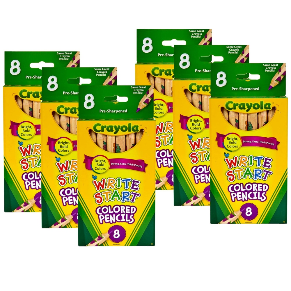Crayola Write Start Colored Pencils, 5.3 mm, Assorted Colors, 8 Colored Pencils Per Box, Set Of 6 Boxes MPN:BIN684108-6