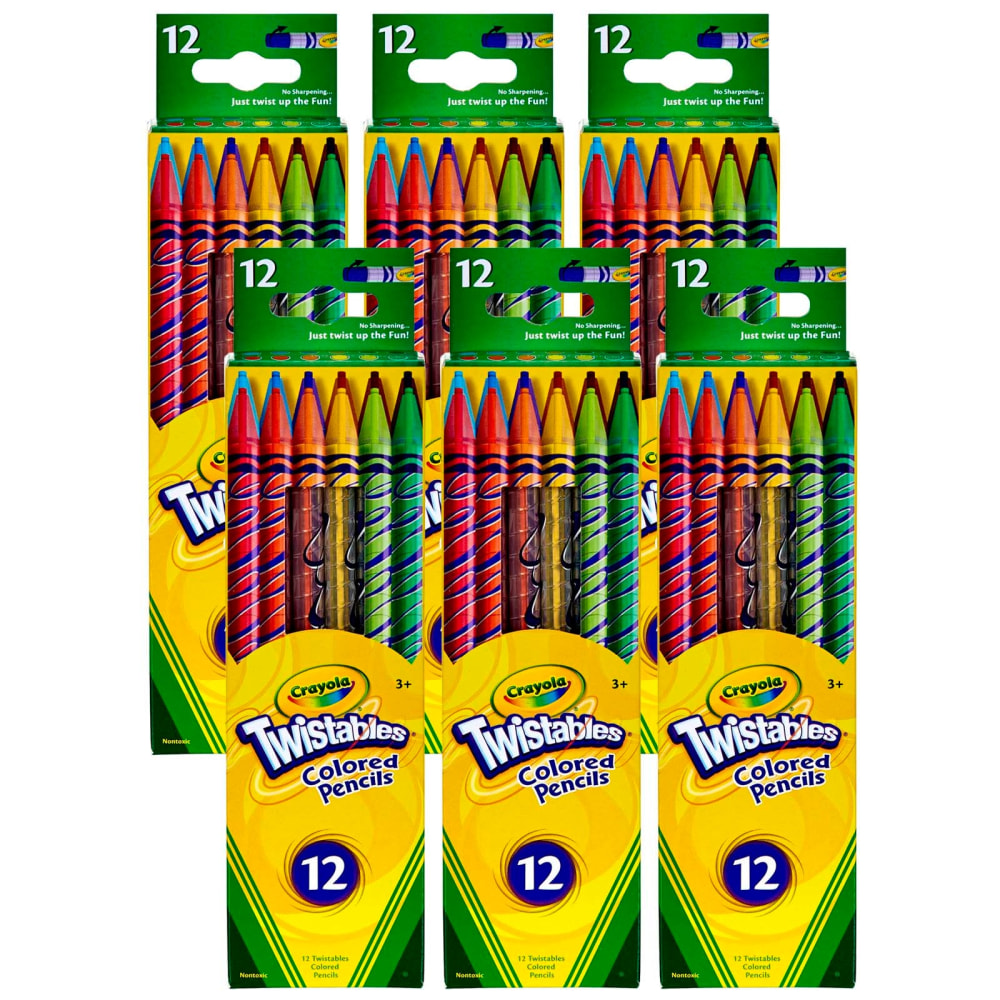 Crayola Twistables Colored Pencils, 2 mm, Assorted Colors, 12 Colored Pencils Per Box, Set Of 6 Boxes MPN:BIN687408-6