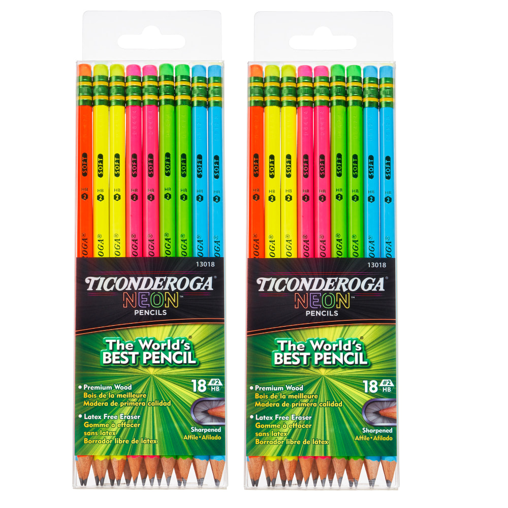 Ticonderoga Pencils, #2 Soft, Neon, 18 Pencils Per Pack, Set Of 2 Packs MPN:DIX13018-2