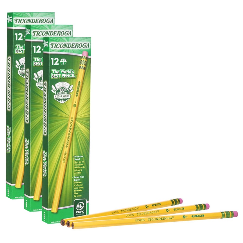 Ticonderoga Original Pencils, #1 Extra Soft, Yellow, 12 Pencils Per Pack, Set Of 3 Packs MPN:DIX13881-3