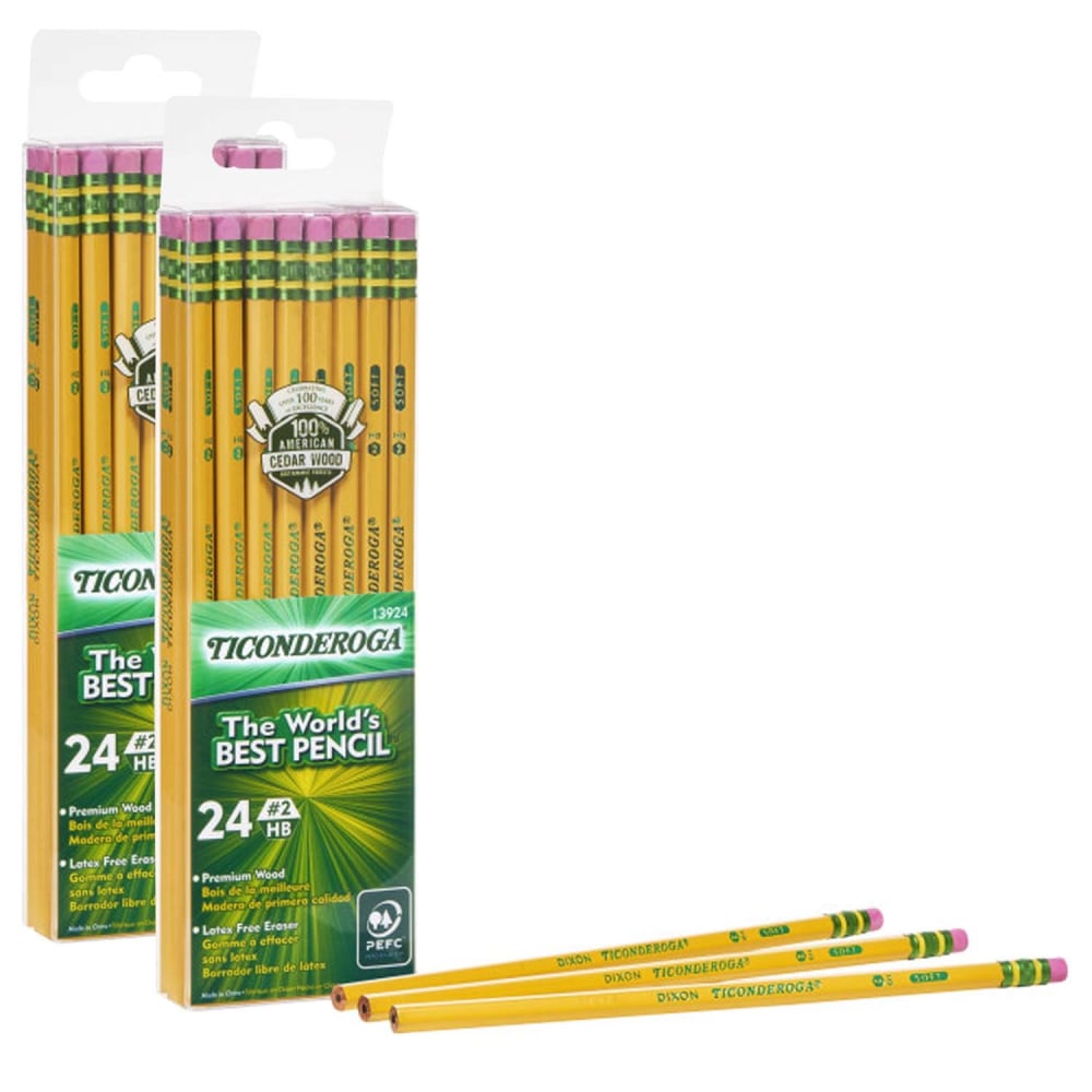 Ticonderoga Pencils, #2 Soft, Yellow, 24 Pencils Per Pack, Set Of 2 Packs MPN:DIX13924-2