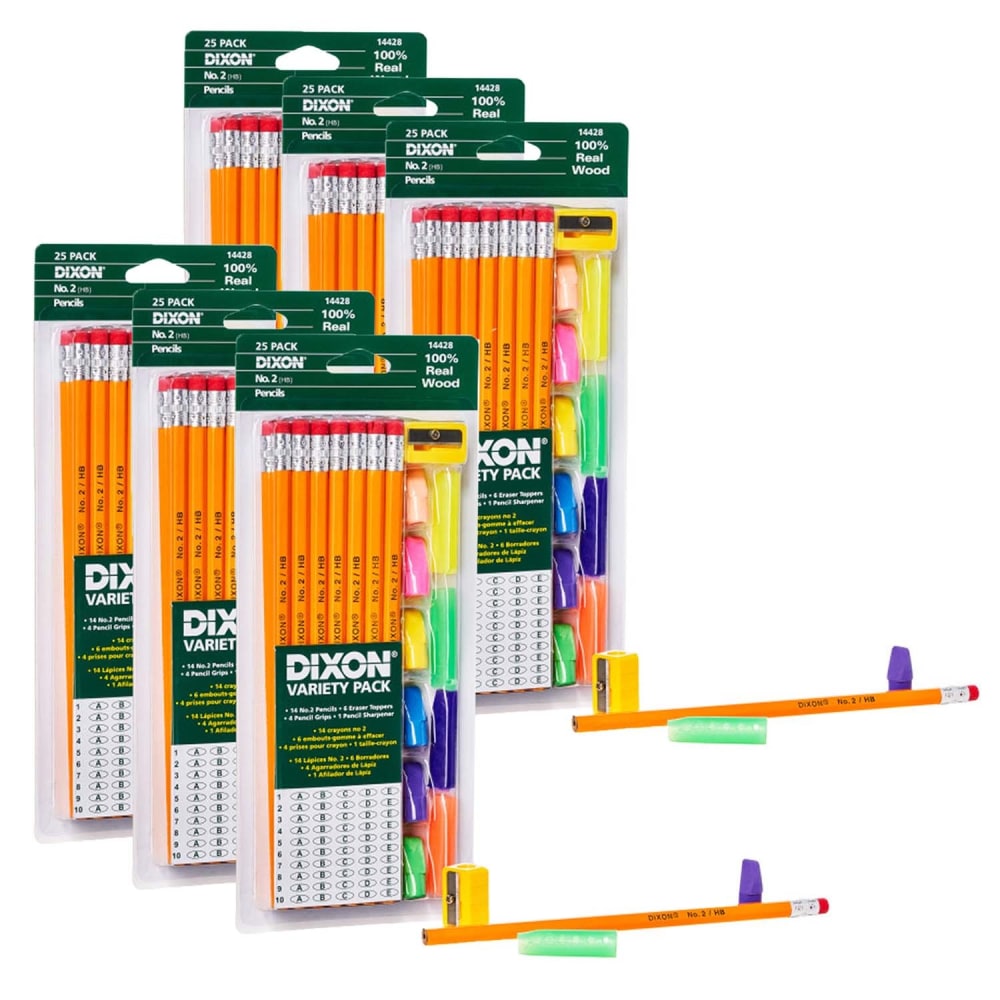 Dixon Pencils, Erasers and Pencil Grips Sets, No. 2, Yellow, Soft, Pack Of 6 Sets MPN:DIX14428-6