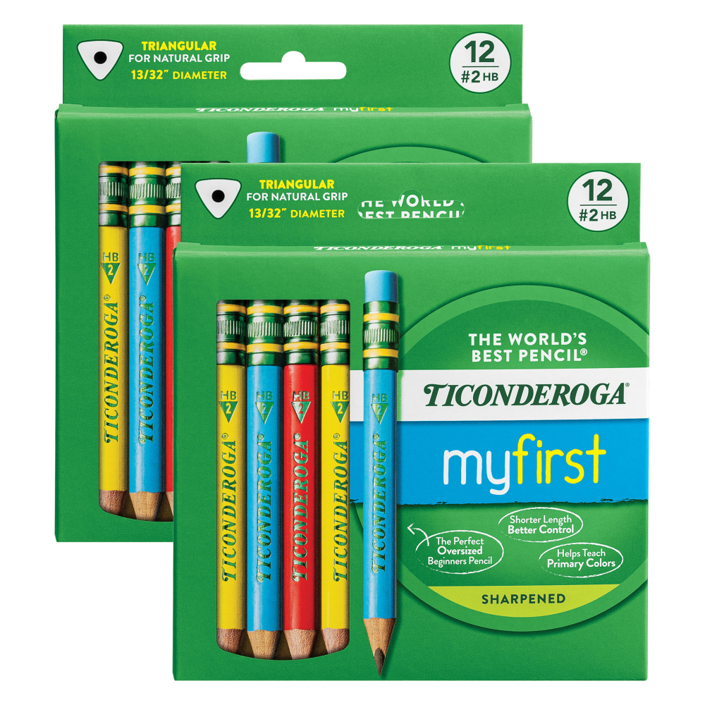 Ticonderoga My First Short Wooden Pencils, #2 HB/Soft, Primary Colors, 12 Pencils Per Pack, Set Of 2 Packs MPN:DIX33112-2