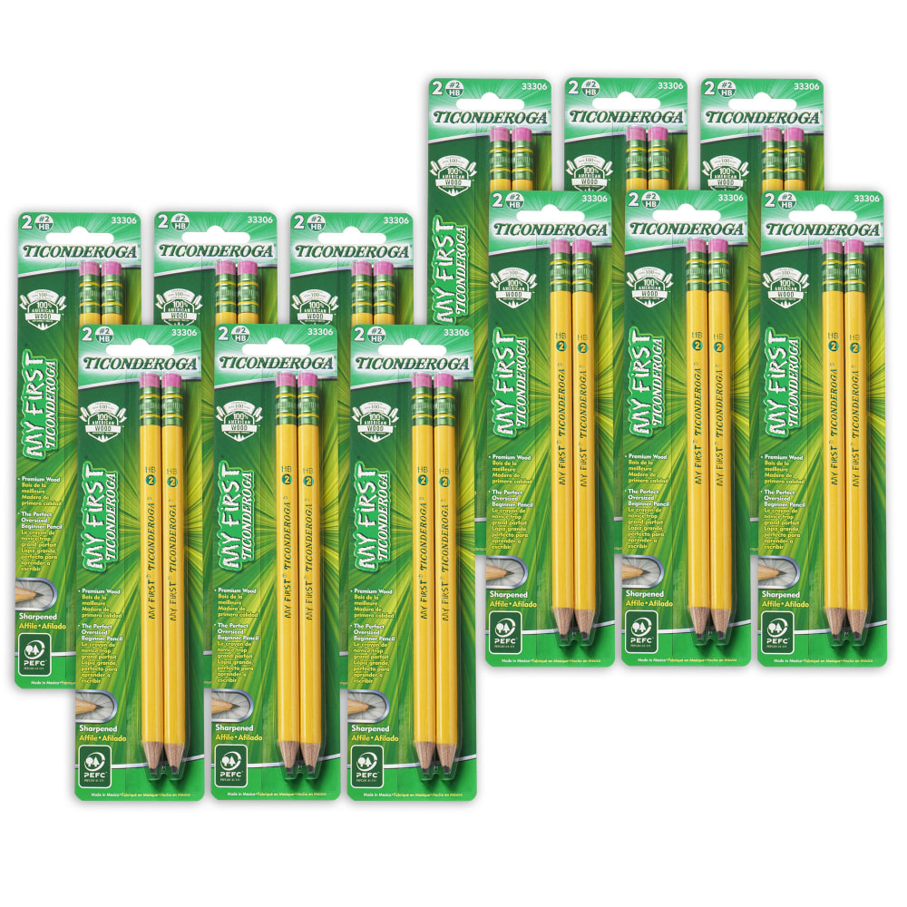 Ticonderoga My First Pencils, Sharpened, No. 2/Soft, Yellow, 2 Pencils Per Pack, Set Of 12 Packs MPN:DIX33306-12