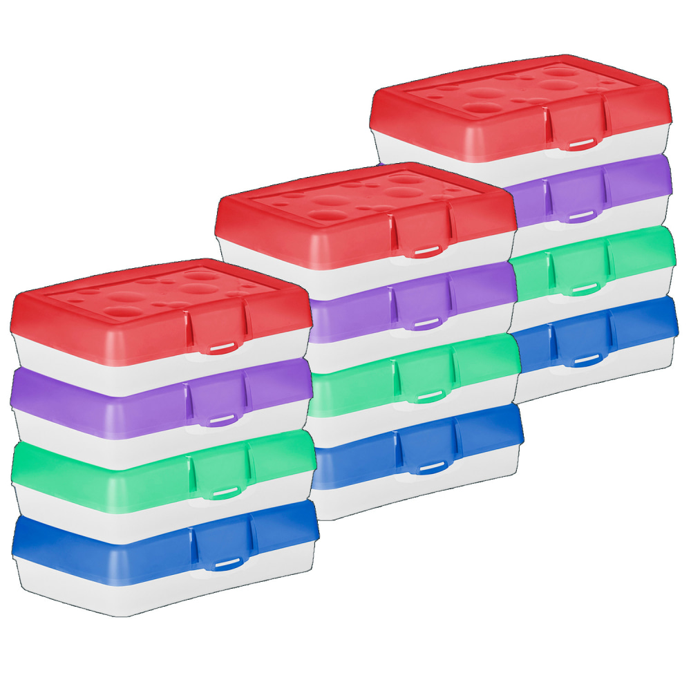 Storex Pencil Cases, 2-1/2inH x 8-3/8inW x 5-5/8inD, Assorted Colors, Pack Of 12 Cases MPN:STX61605U12C-12