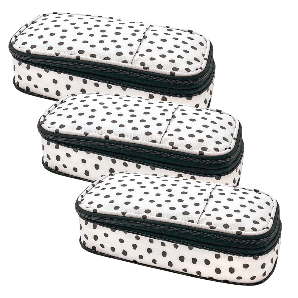 Teacher Created Resources Pencil Cases, 2-1/2inH x 4-1/4inW x 9inD, Black Painted Dots On White, Pack Of 3 Cases MPN:TCR6124-3