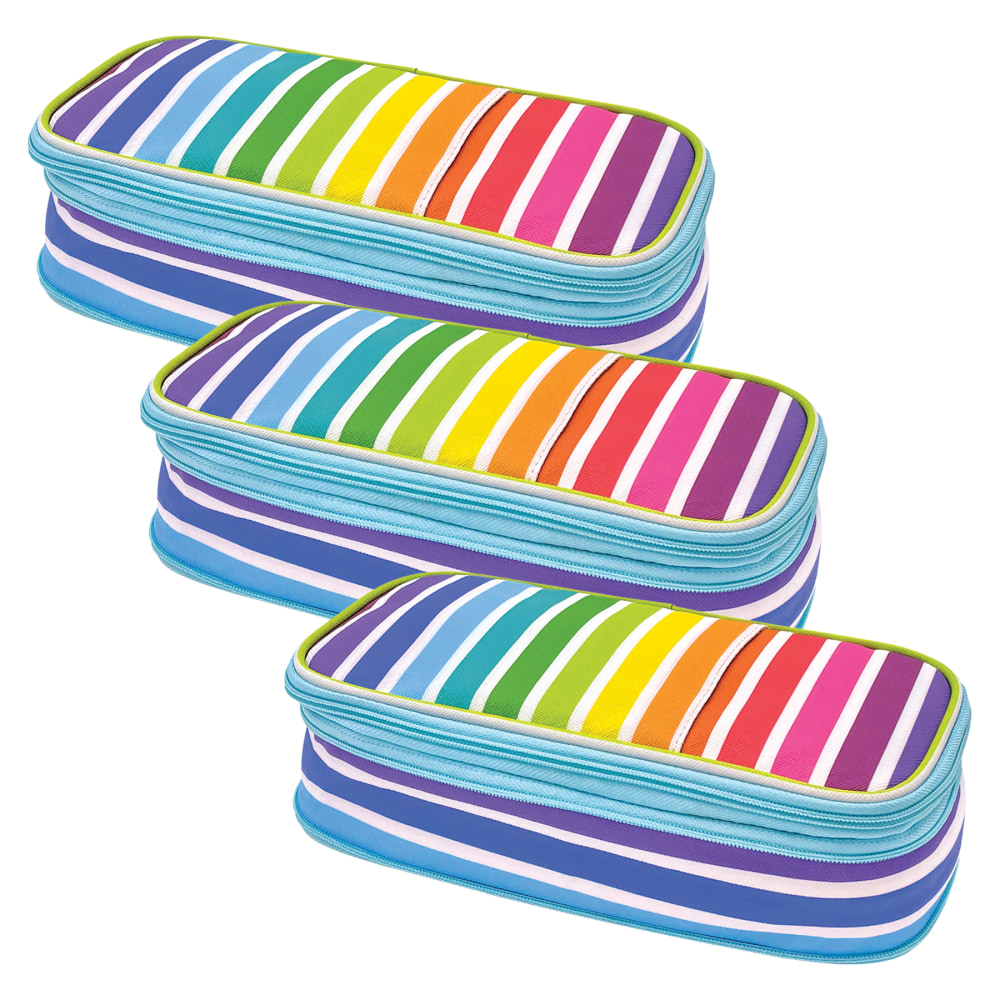 Teacher Created Resources Pencil Cases, 2-1/2inH x 4-1/4inW x 9inD, Colorful Stripes, Pack Of 3 Cases MPN:TCR6125-3