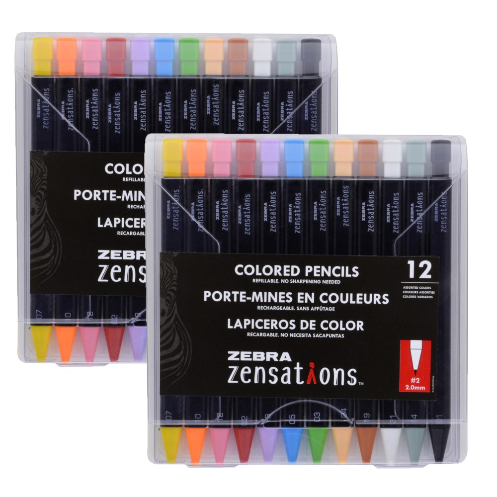 Zebra Zensations Refillable Mechanical Colored Pencils, Assorted Colors, 12 Pencils Per Pack, Set Of 2 Packs MPN:ZEB08112-2