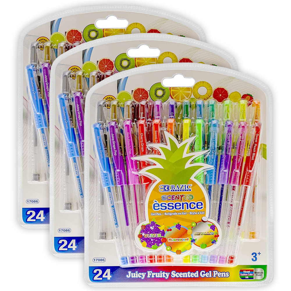 BAZIC Products Essence Gel Pen With Cushion Grip, Scented, 24 Per Box, 3 Boxes MPN:BAZ17086-3