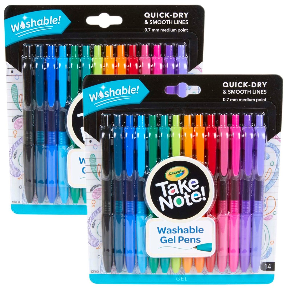 Crayola Take Note! Washable Gel Pens, 14 Per Pack, Set Of 2 Packs MPN:BIN586414-2