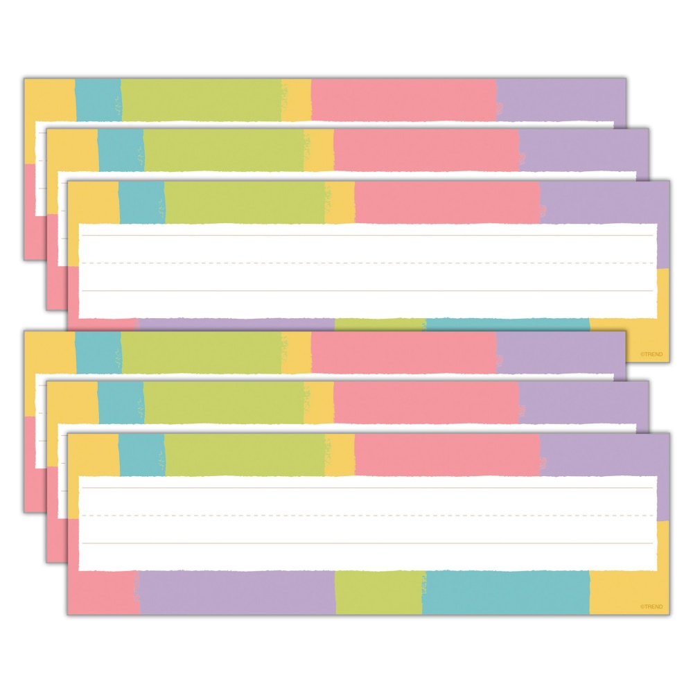 Trend Desk Toppers Name Plates, 2-7/8in x 9-1/2in, Cheerful Stripes, 36 Plates Per Pack, Bundle Of 6 Packs MPN:T-69048-6