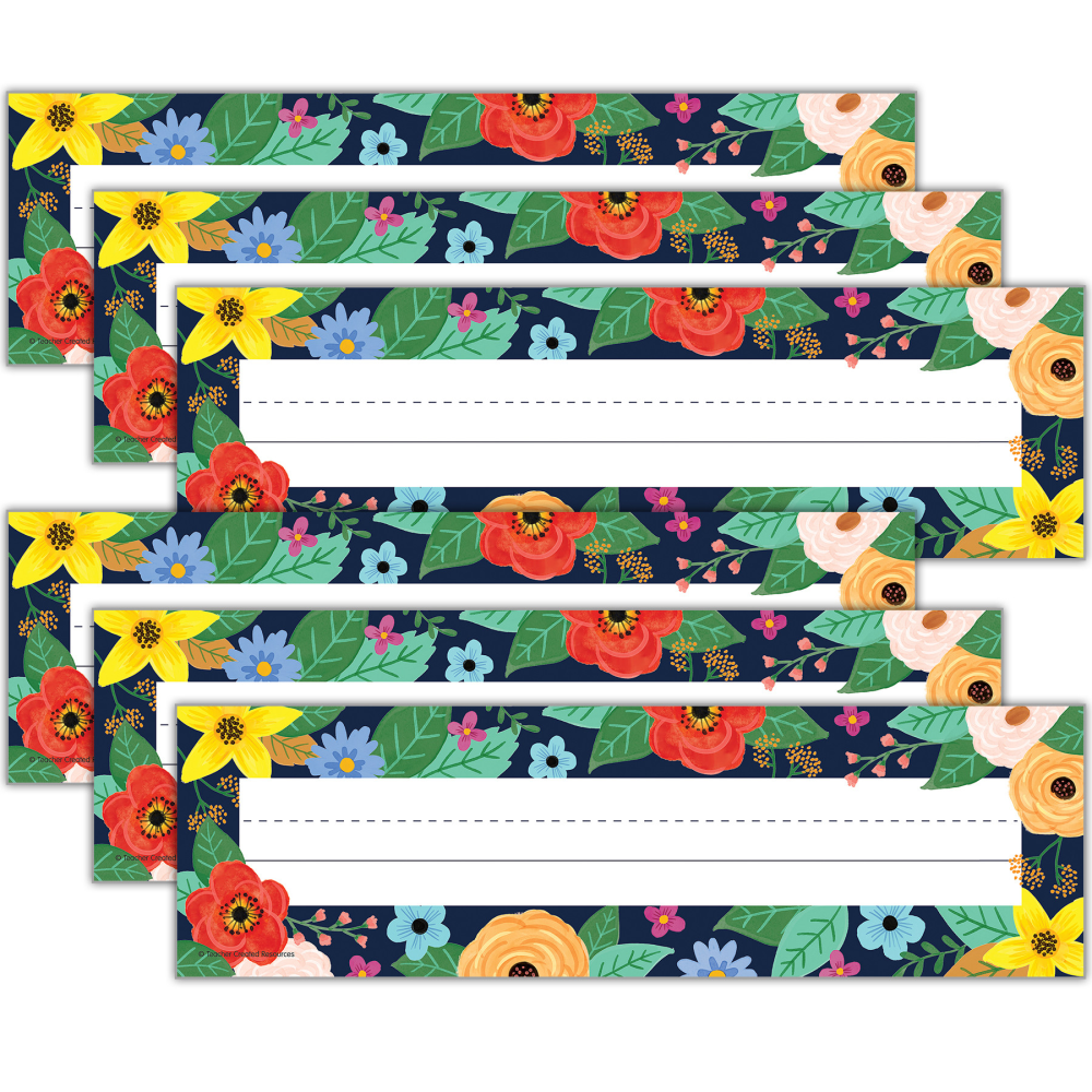 Teacher Created Resources Flat Name Plates, 3-1/2inH x 11-1/2inW x 1/10inD, Wildflowers, 36 Name Plates Per Pack, Set Of 6 Packs MPN:TCR6698-6