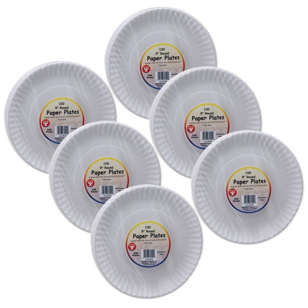 Hygloss Paper Plates, 9in, White, 100 Plates Per Pack, Set Of 6 Packs MPN:HYG69109-6
