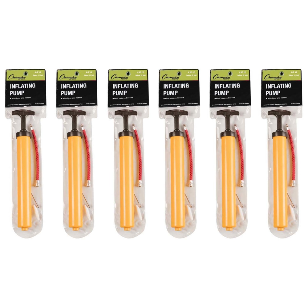 Champion Sports Plastic Hand Pumps, 12-1/4inH x 2-3/8inW x 1-3/4inD, Yellow, Pack Of 6 Pumps MPN:CHSIP12-6