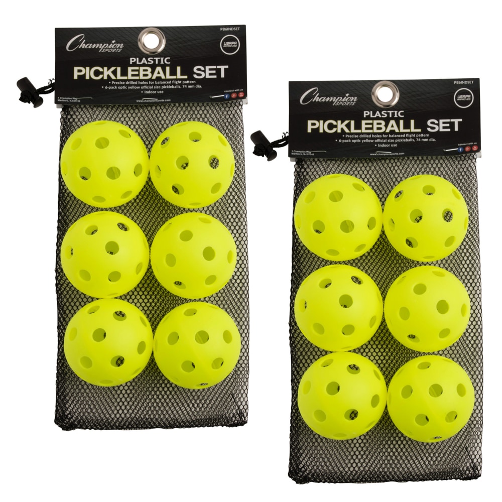 Champion Sports Recreational Indoor Pickleball Sets, 6inH x 6inW x 8inD, Yellow, Pack Of 2 Sets MPN:CHSPB6INDSET-2