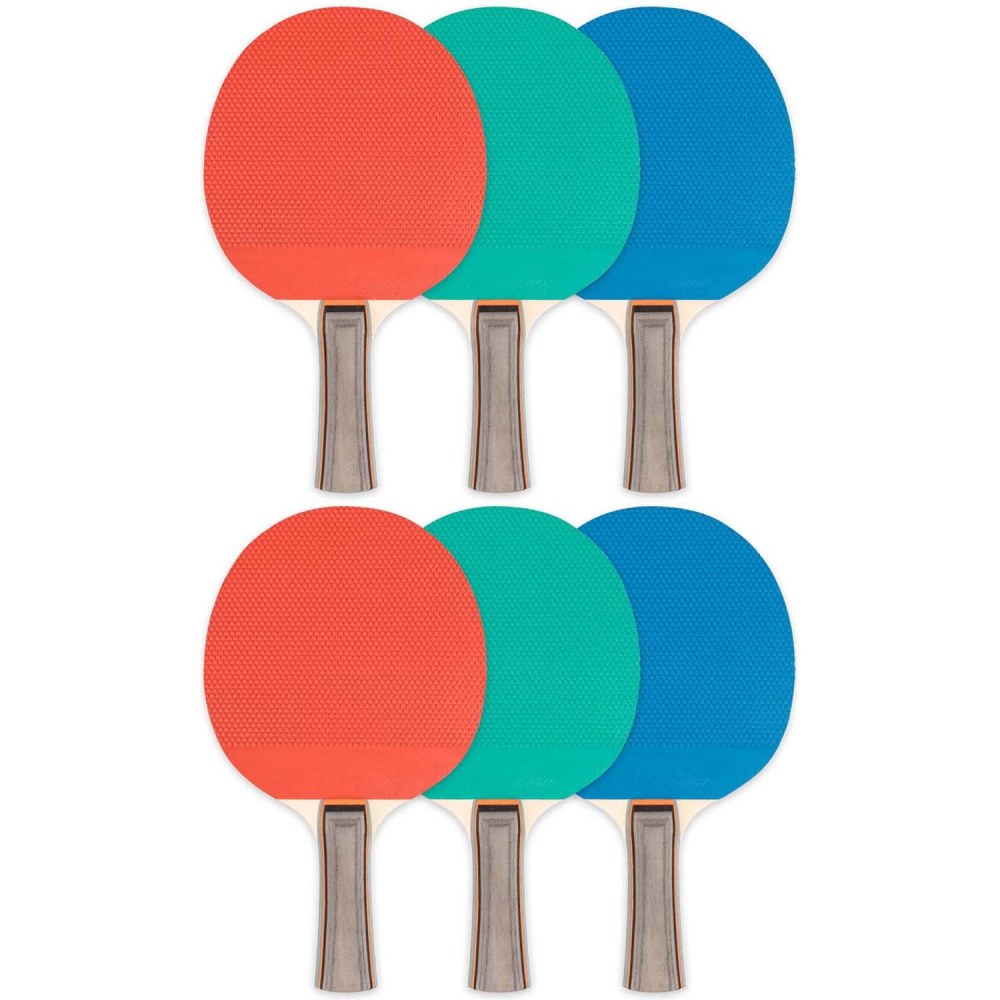 Champion Sports 5-Ply Rubber Face Table Tennis Paddles, Assorted Colors, Pack Of 6 Paddles MPN:CHSPN1-6