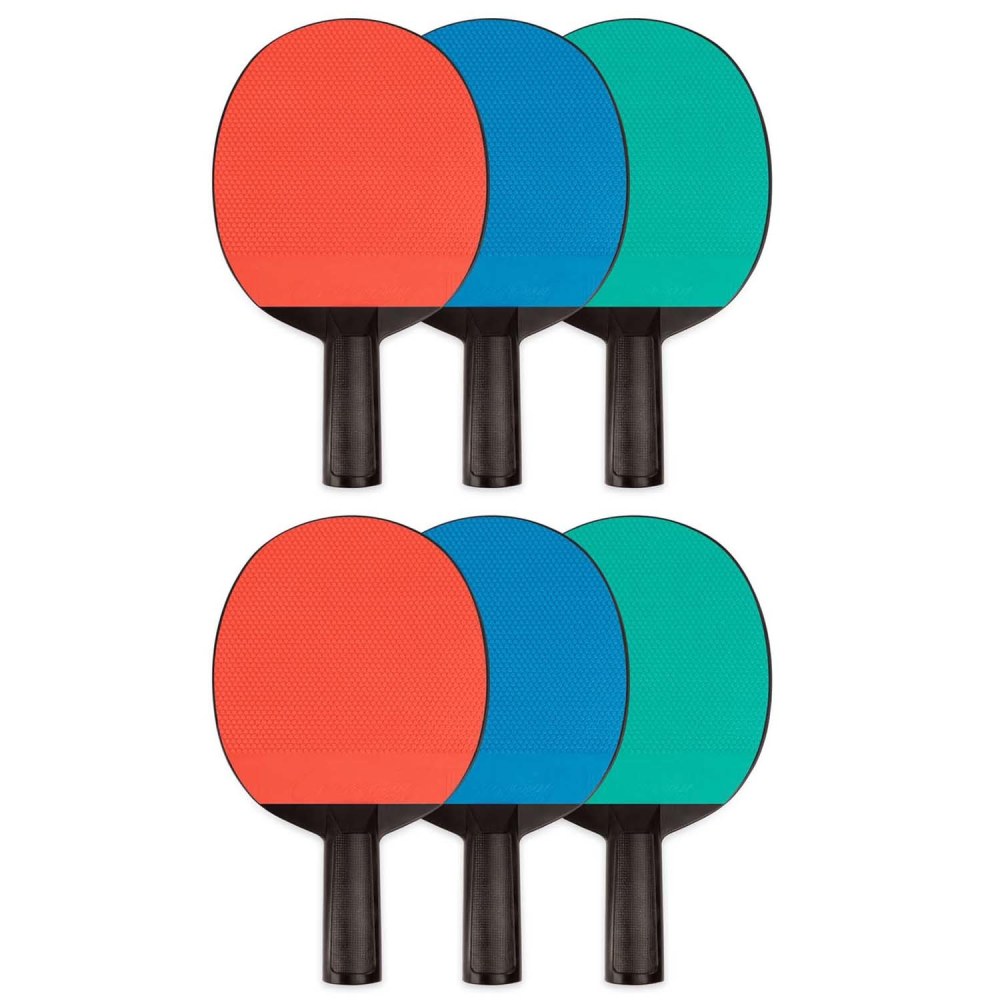 Champion Sports Plastic Rubber Face Table Tennis Paddles, 6inH x 6inW x 10inD, Assorted Colors, Pack Of 6 Paddles MPN:CHSPN4-6