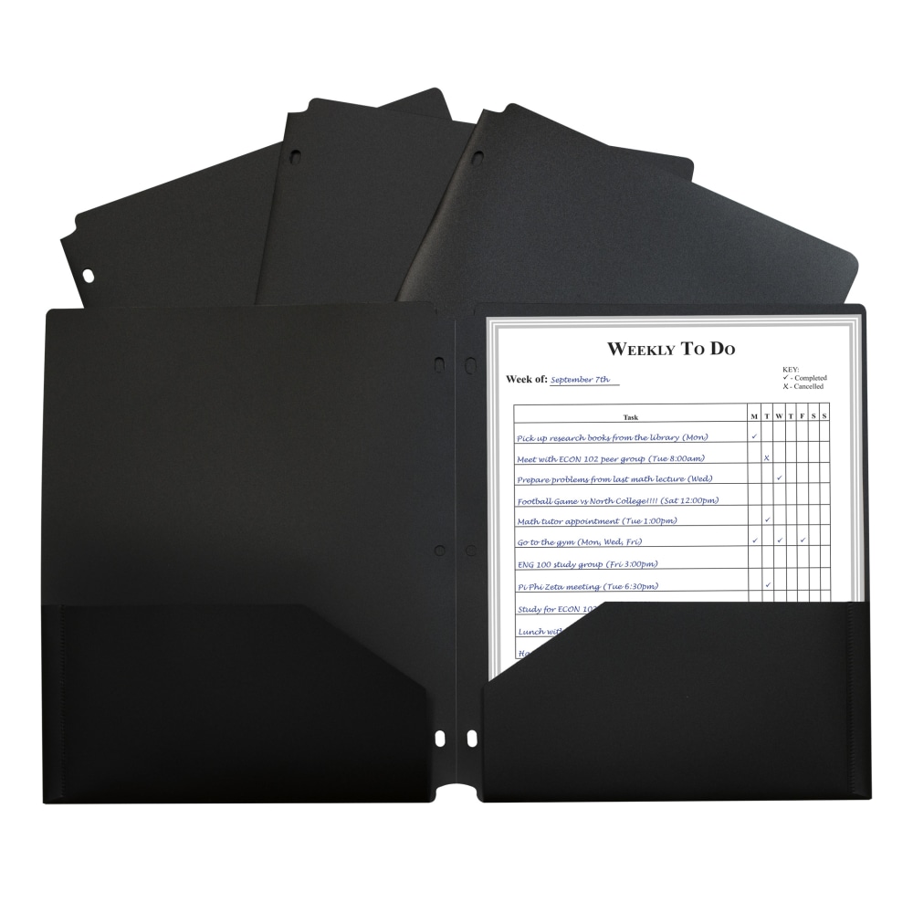 C-Line 2-Pocket Heavyweight Poly Portfolio Folders With 3-Hole Punch, 8-1/2in x 11in, Black, Pack Of 12 Folders MPN:CLI33931-12
