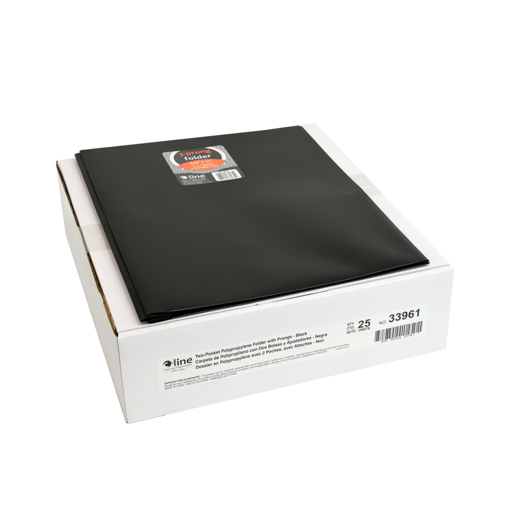 C-Line 2-Pocket Heavyweight Poly Portfolio Folders With Prongs, 8-1/2in x 11in, Black, Pack Of 25 Folders MPN:CLI33961-25