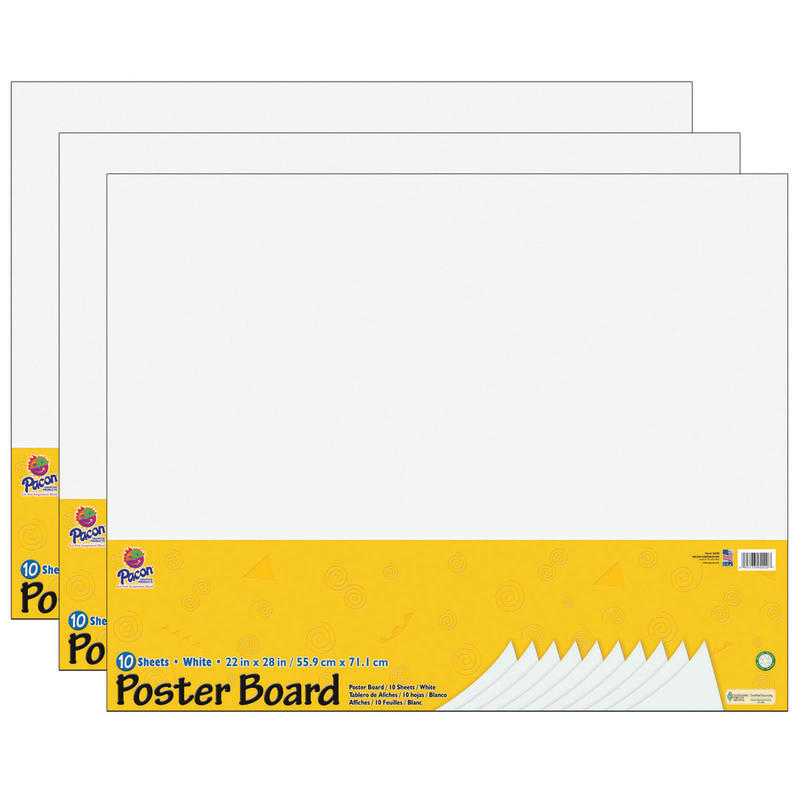 Pacon UCreate Poster Board, 22in x 28in, White, 10 Sheets Per Pack, Case Of 3 Packs MPN:PAC5420-3