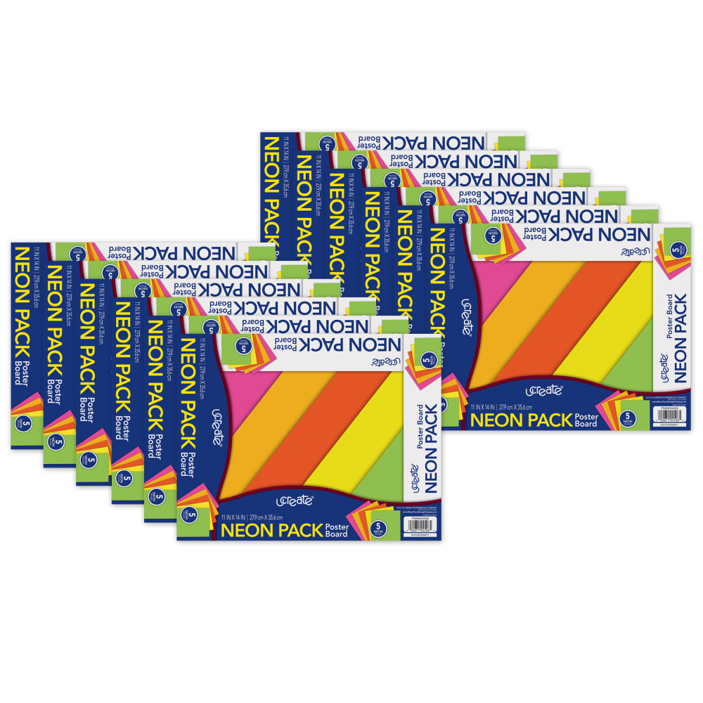 UCreate Neon Poster Boards, 11in x 14in, Assorted Colors, 5 Boards Per Pack, Set Of 12 Packs MPN:PACMMK04506-12