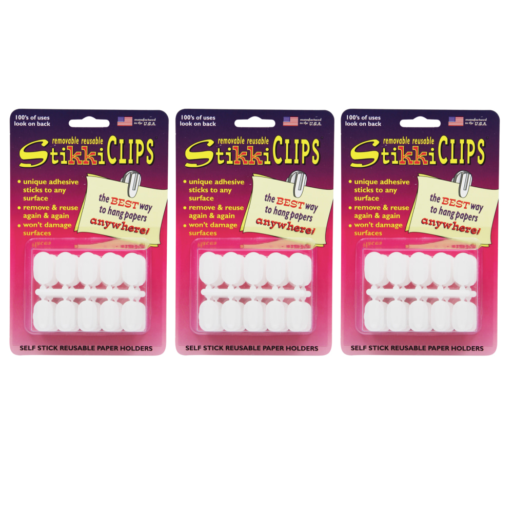 StikkiWorks Co. StikkiCLIPS Adhesive Clips, 6-5/16in x 4in, White, 30 Clips Per Pack, Set Of 3 Packs MPN:STK01420-3