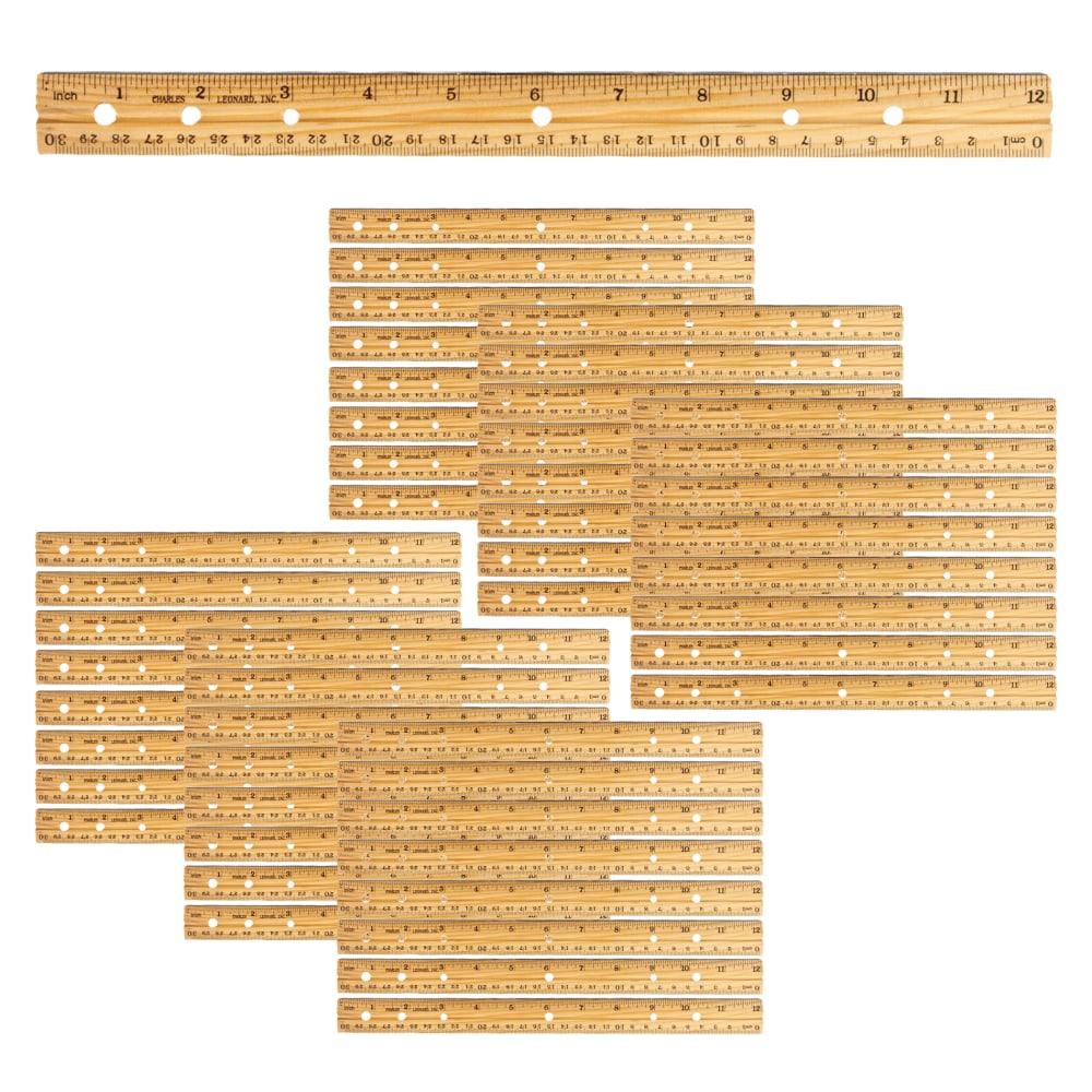 Charles Leonard Economy Wood Rulers, 1in x 12in, Natural, Pack Of 48 Rulers MPN:CHL77120-48