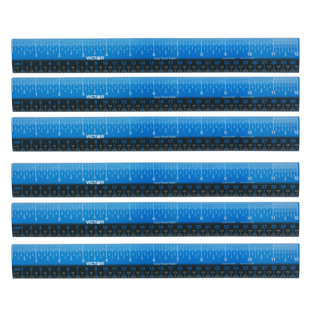 Victor Easy Read Ruler, Plastic, Blue/Black, 12in, Pack Of 6 MPN:VICEZ12PBL-6