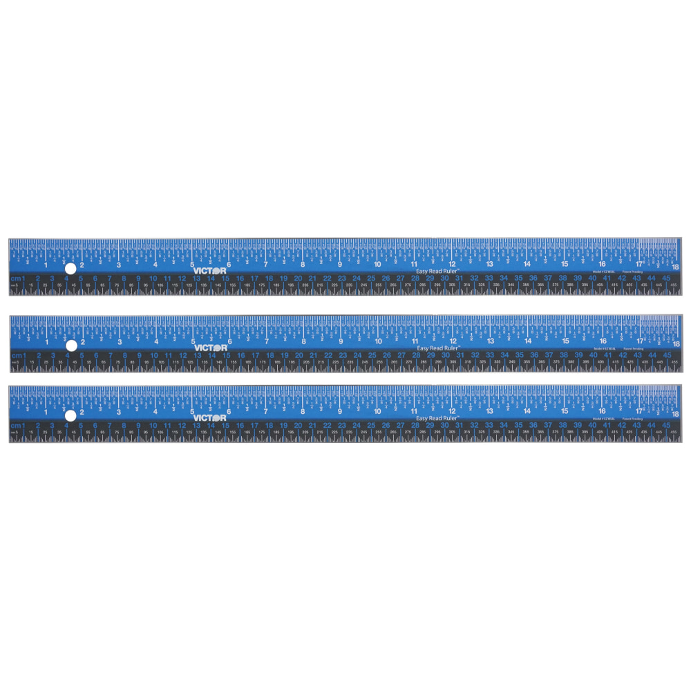 Victor Easy Read Ruler, Stainless Steel, Blue/Black, 18in, Pack Of 3 MPN:VICEZ18SBL-3