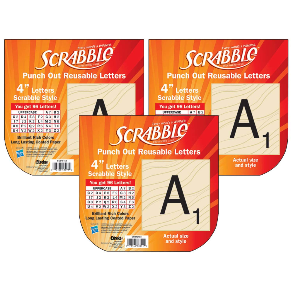 Eureka Reusable Paper Punch-Out Deco Letters, 4in, Scrabble, Set Of 3 Packs MPN:EU-845153-3