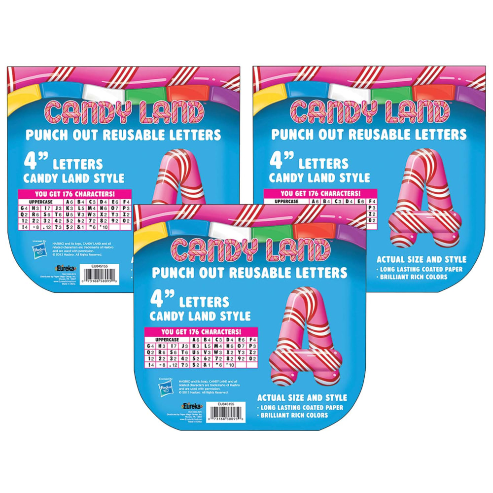 Eureka Reusable Paper Punch-Out Deco Letters, 4in, Candy Land Peppermint Stripe, Set Of 3 Packs MPN:EU-845155-3